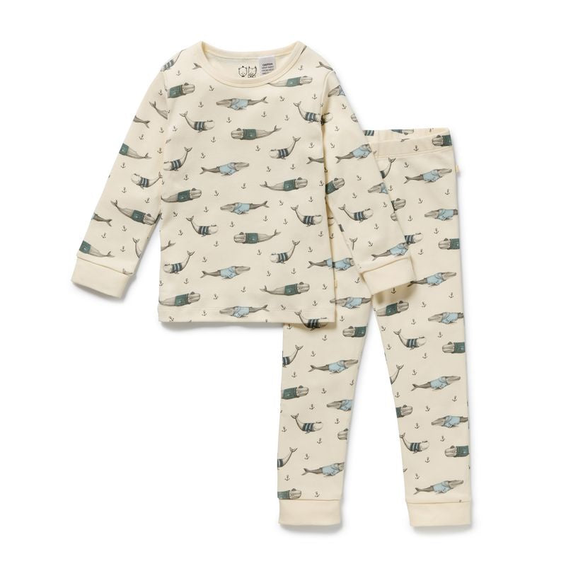 Organic L/S Pyjamas Woolly Whales - Wilson + Frenchy