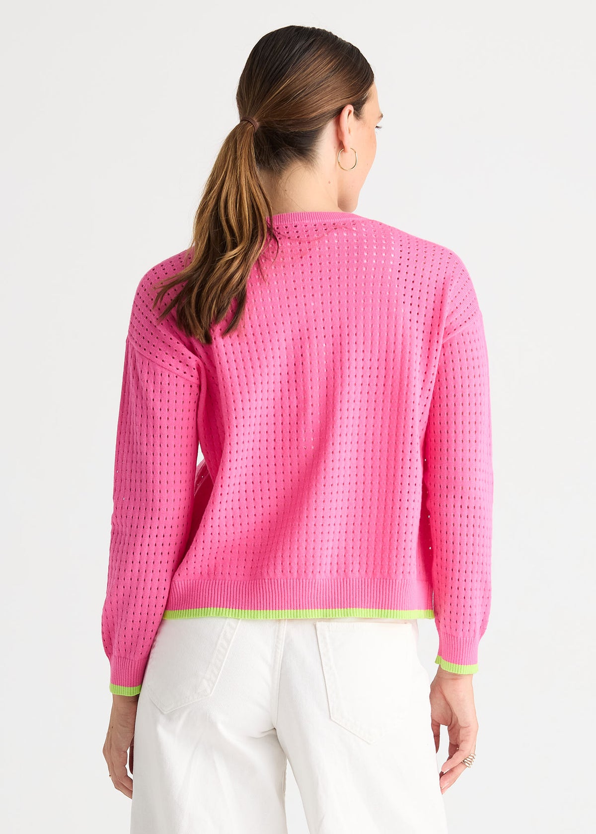Pointelle Zip Cardi Pop Pink - Zaket & Plover