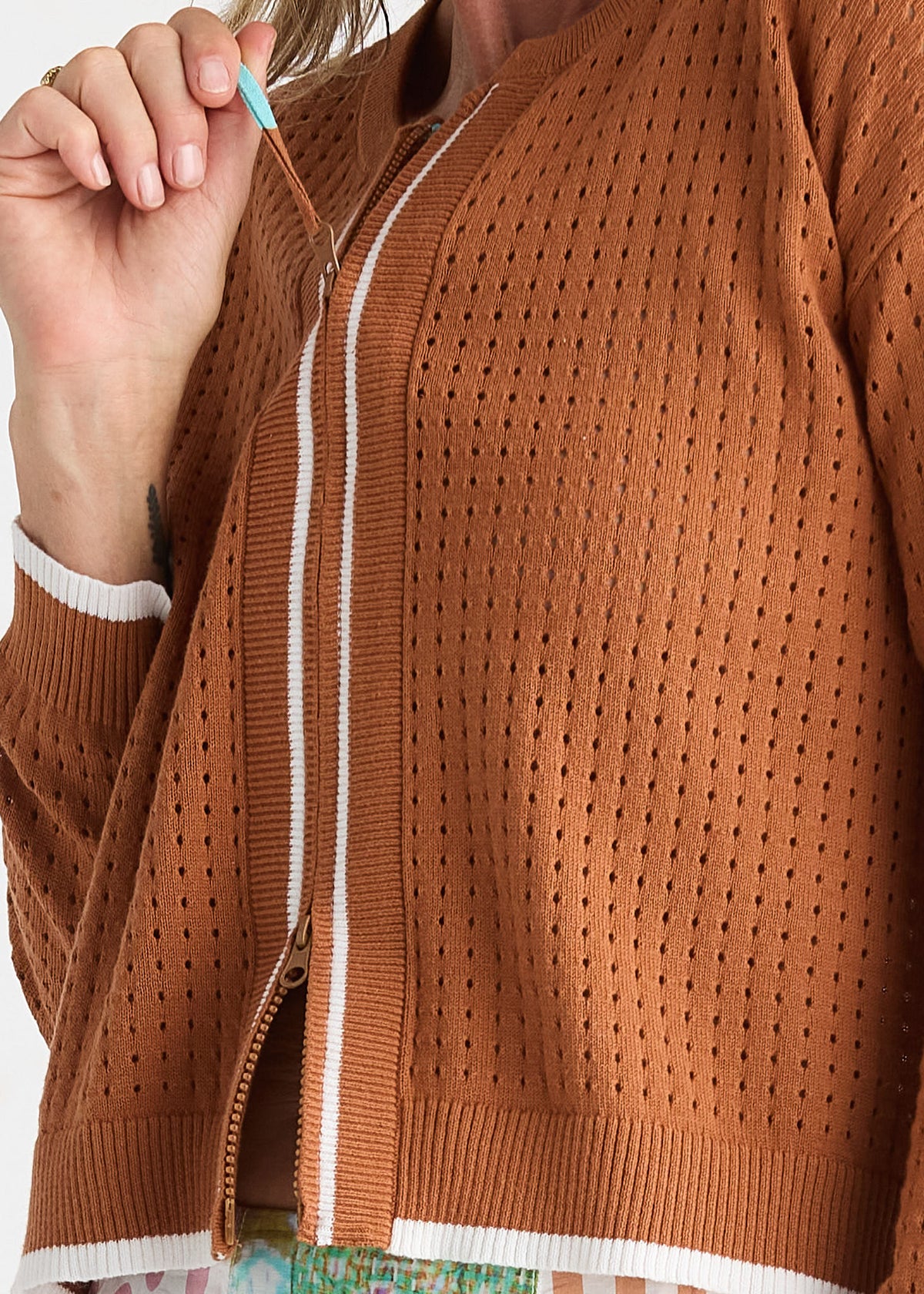 Pointelle Zip Cardi Toffee - Zaket & Plover