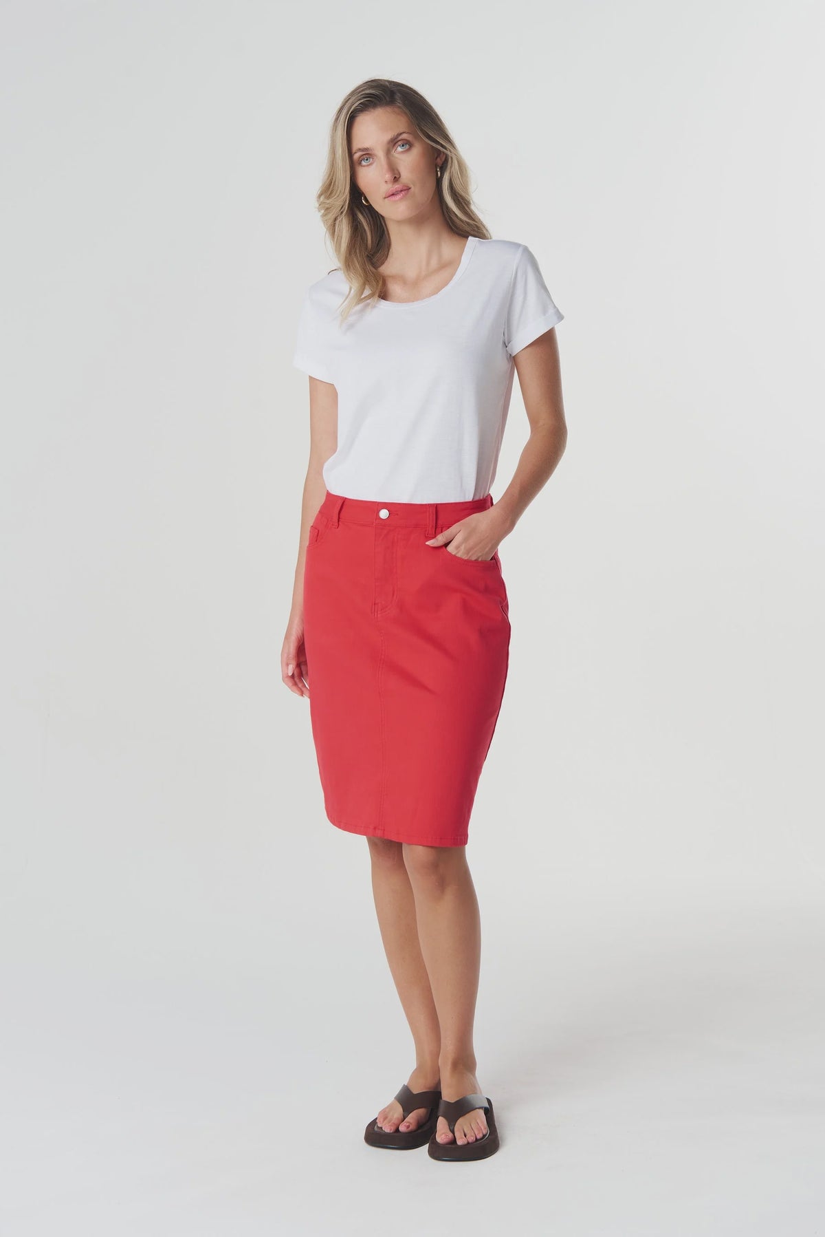 5 Pocket Knee Length Skirt Poinsettia - Goondiwindi