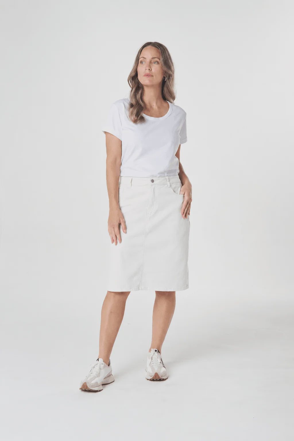 5 Pocket Knee Length Skirt White - Goondiwindi