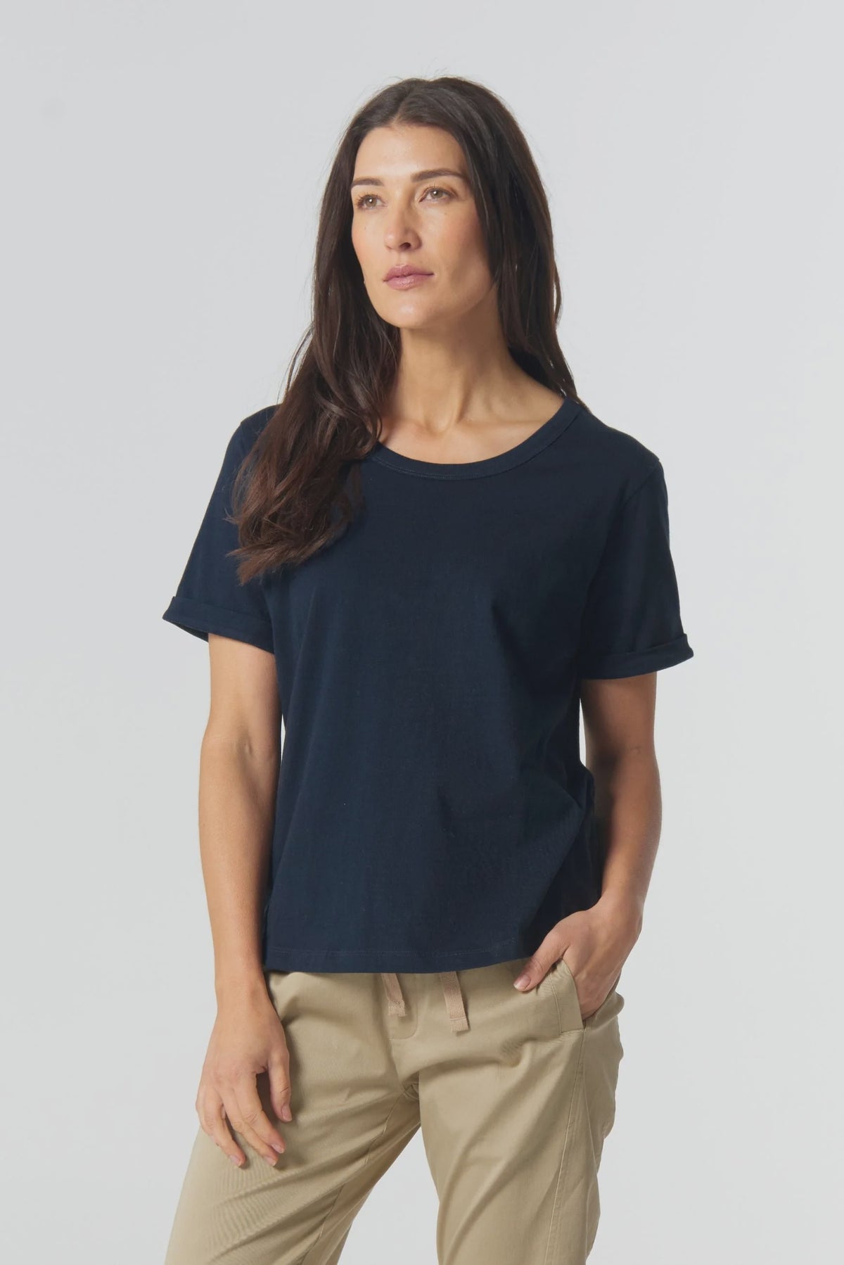Everyday Cotton Roll Cuff Tee Navy - Goondiwindi