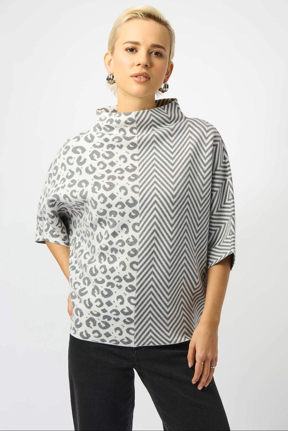 Mixed Pattern Boxy Sweater Top 253981