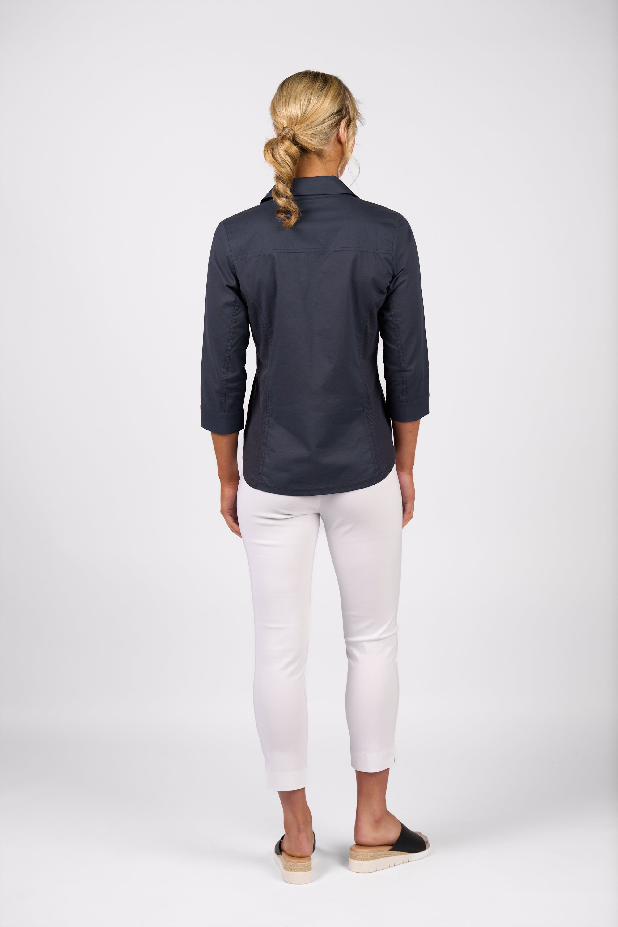 4032 Plain Button Up Shirt With Rib Panels