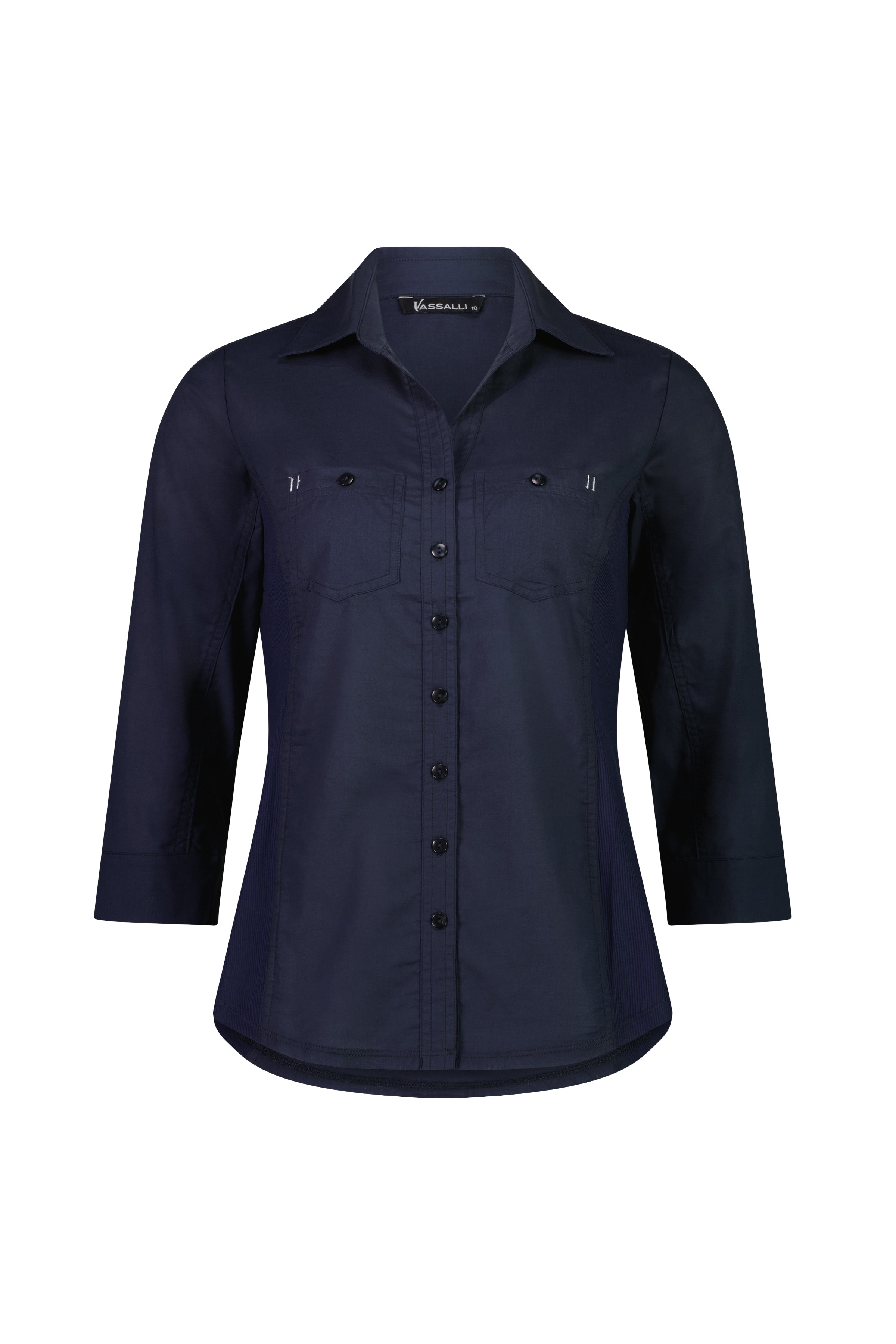 4032 Plain Button Up Shirt With Rib Panels