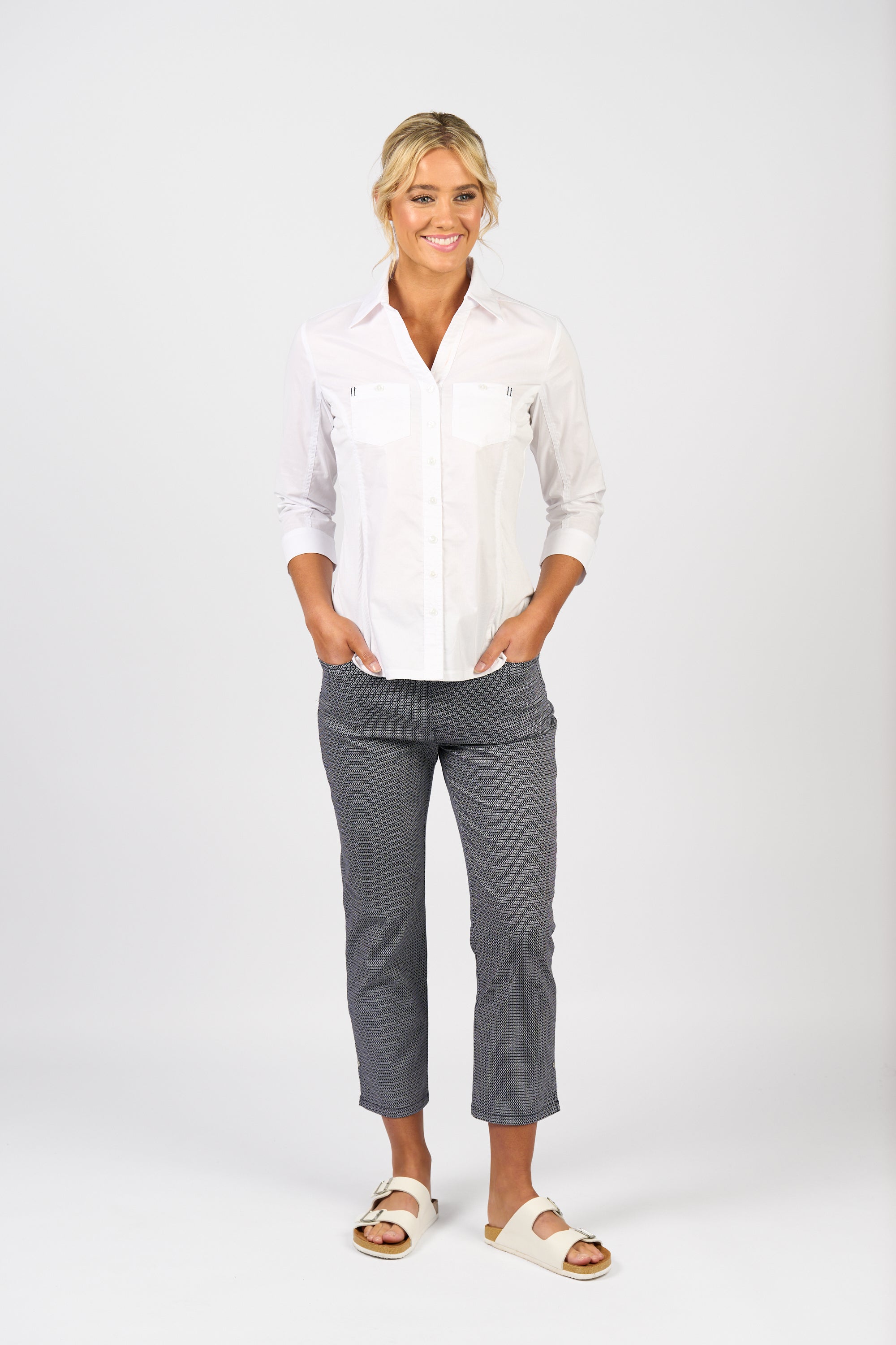 4032 Plain Button Up Shirt With Rib Panels