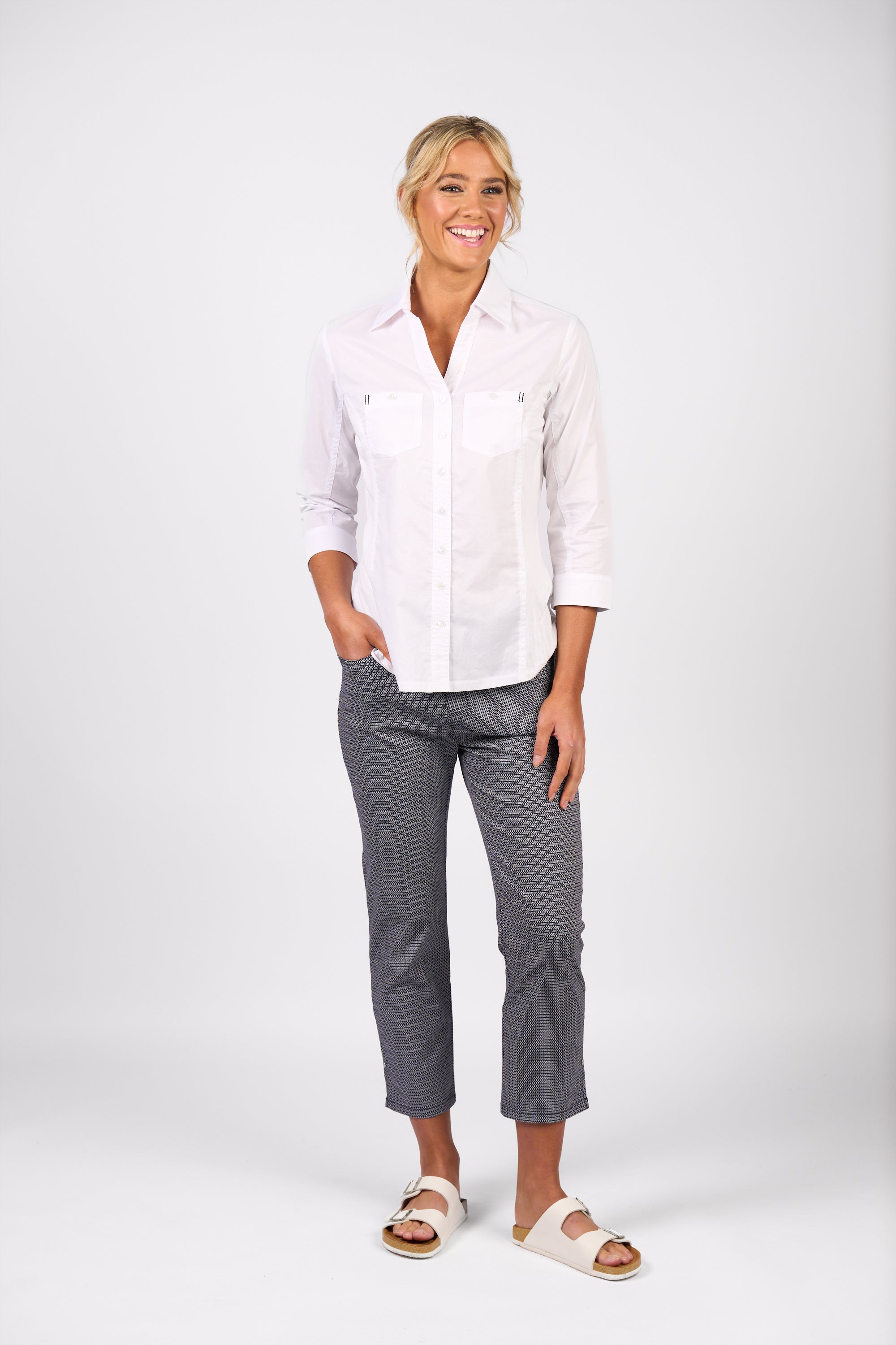 4032 Plain Button Up Shirt With Rib Panels