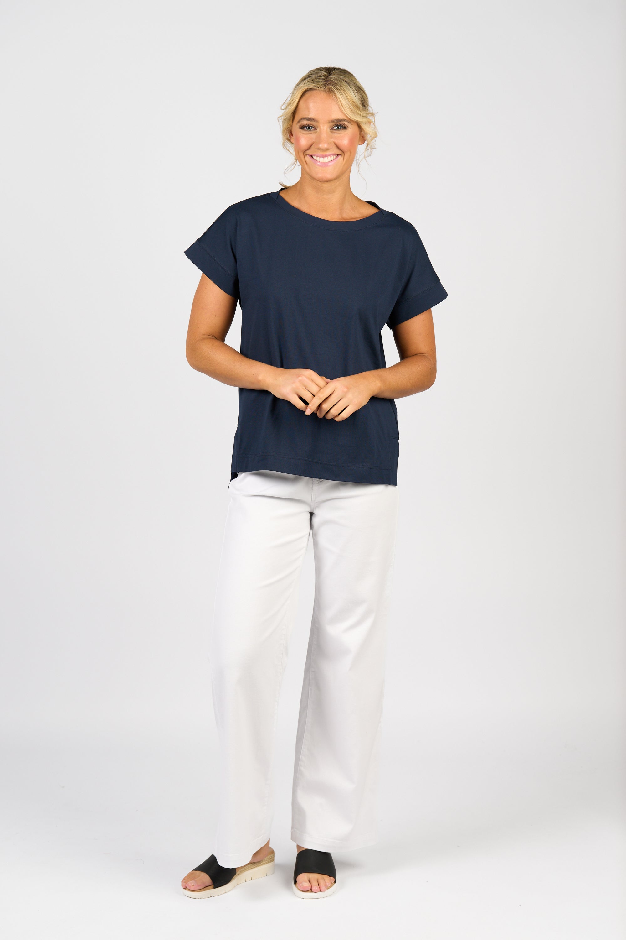 4363 Drop Sleeve Top with Stepped Hem