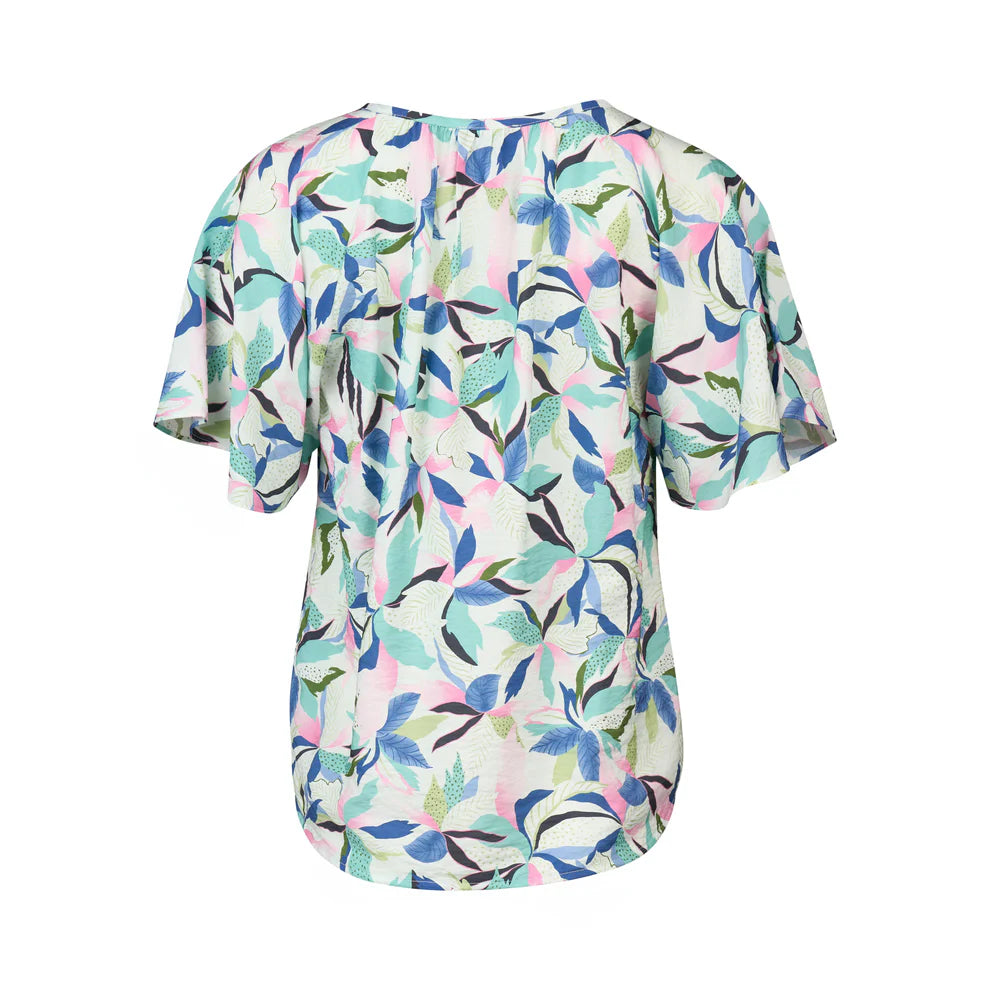4490P Printed Floaty Sleeve Top with Front Keyhole