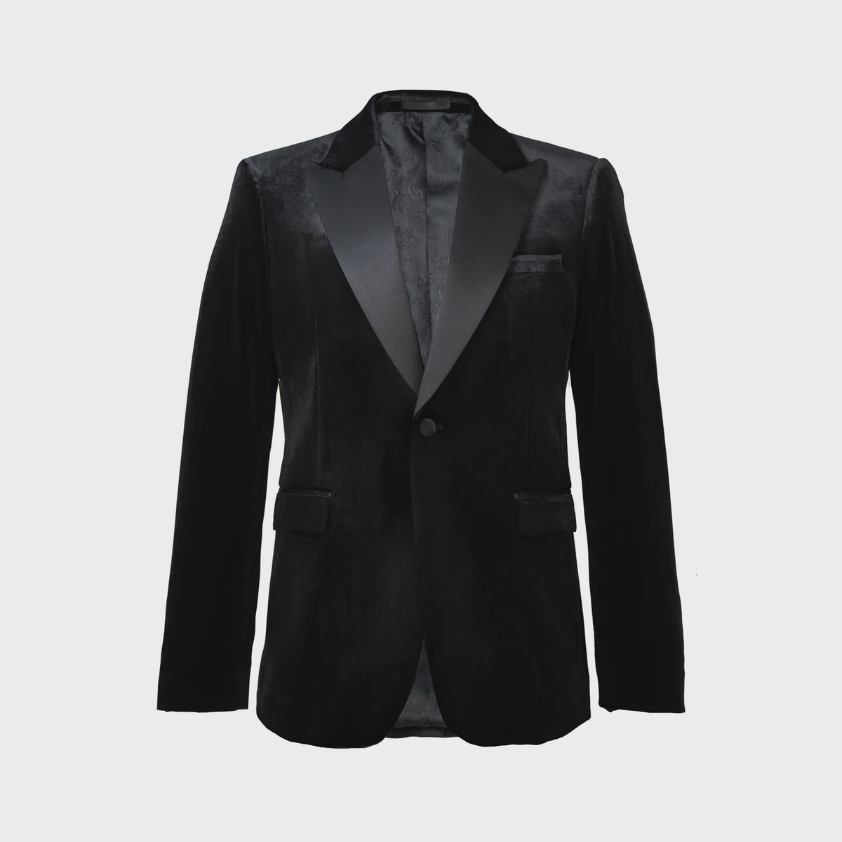 Duke Velvet Peak Lapel Jacket - Black - Varce Italia
