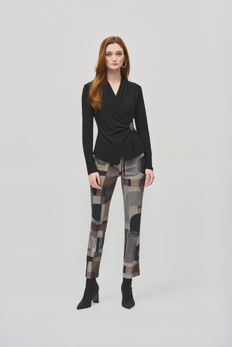 243299 Bohemian Abstract Print Straight Pull On Pants