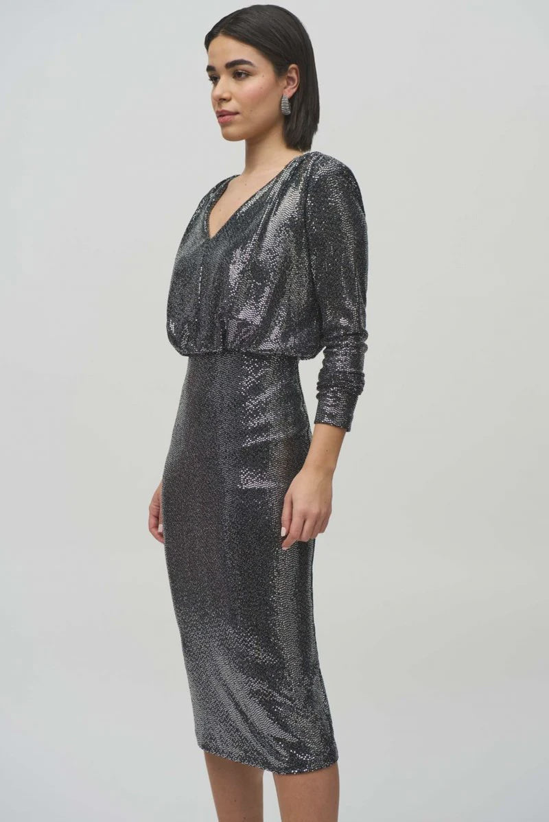 244033 Bodycon Sequined V Neck Dress