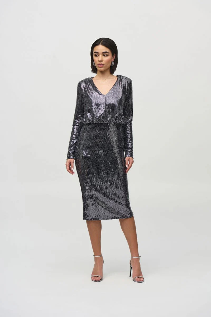 244033 Bodycon Sequined V Neck Dress