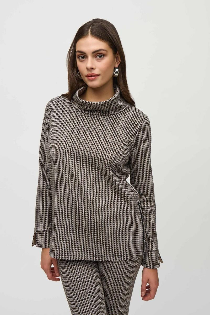 244074 Turtleneck Houndstooth Pullover Sweater