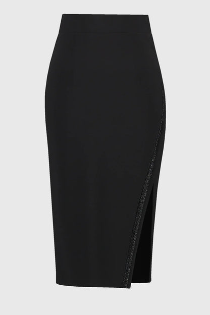 244092 Beaded Side Slit Mid Pencil Skirt