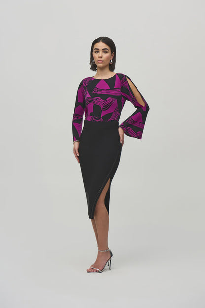 244092 Beaded Side Slit Mid Pencil Skirt