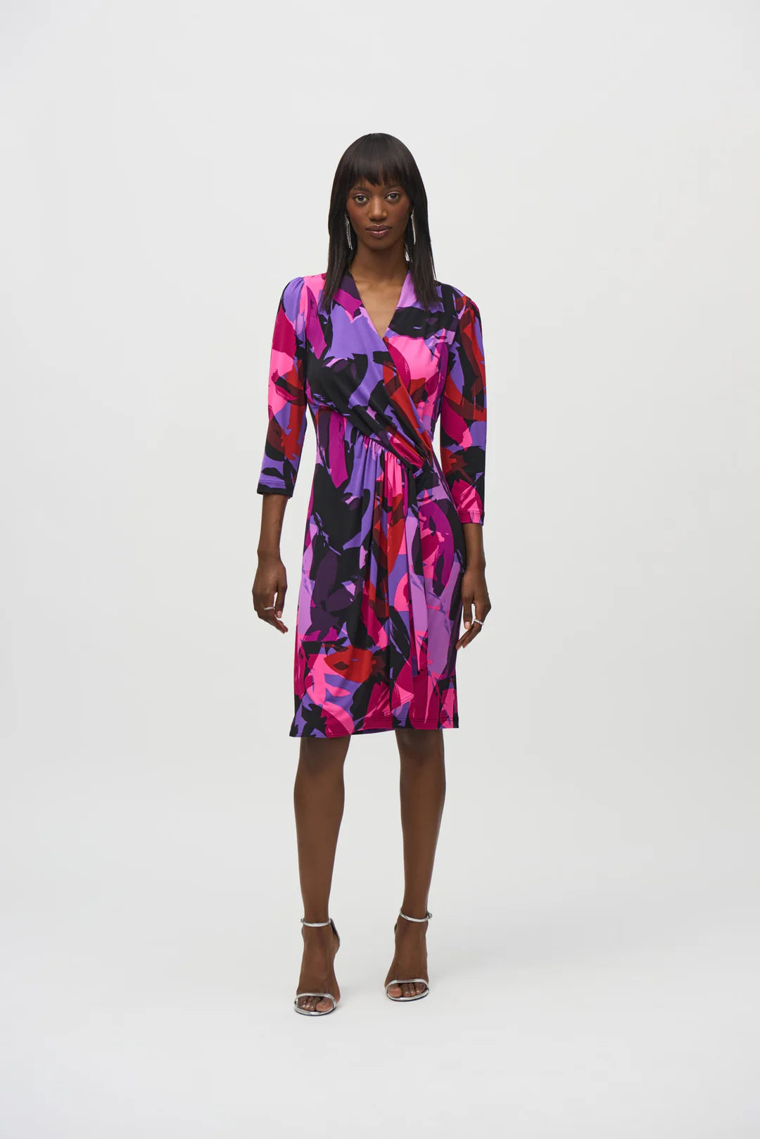 244237 Abstract Print Wrap Sheath Dress