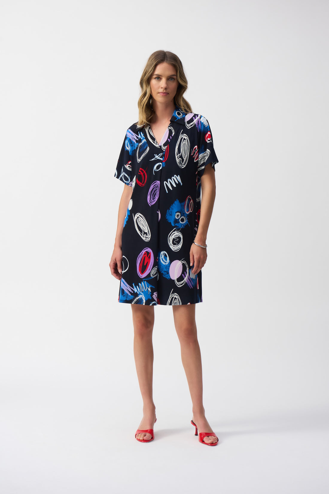 251111 Silky Knit Abstract Print A-Line Dress