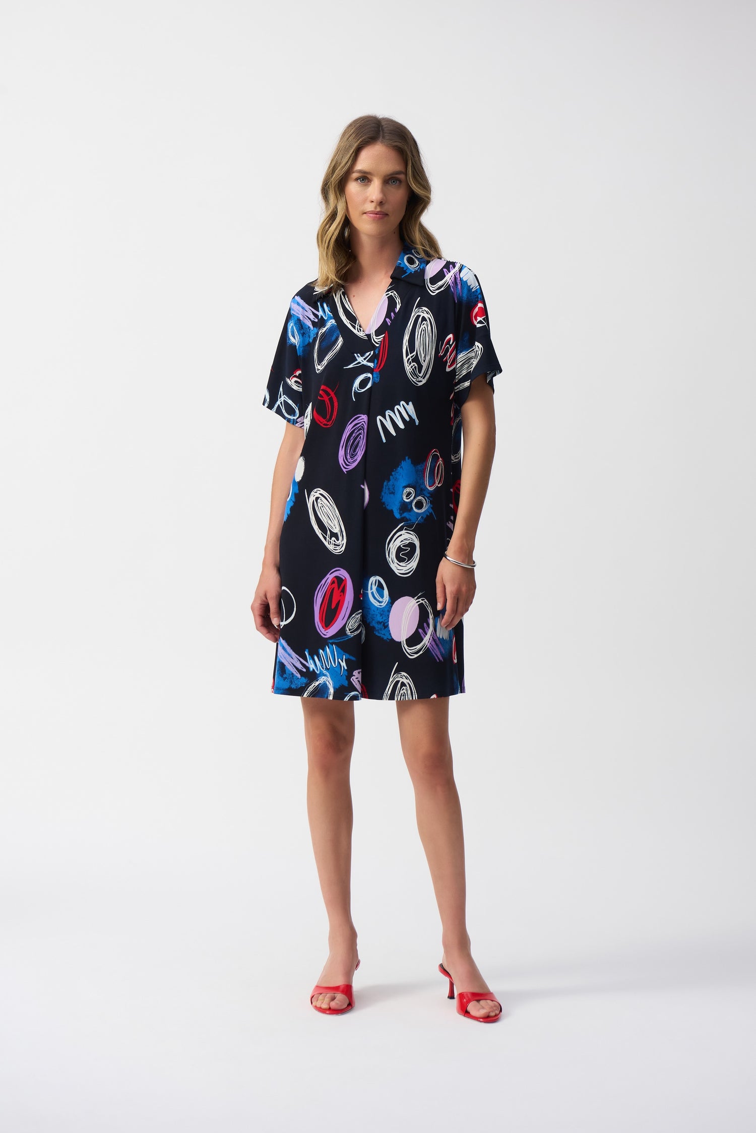 251111 Silky Knit Abstract Print A-Line Dress