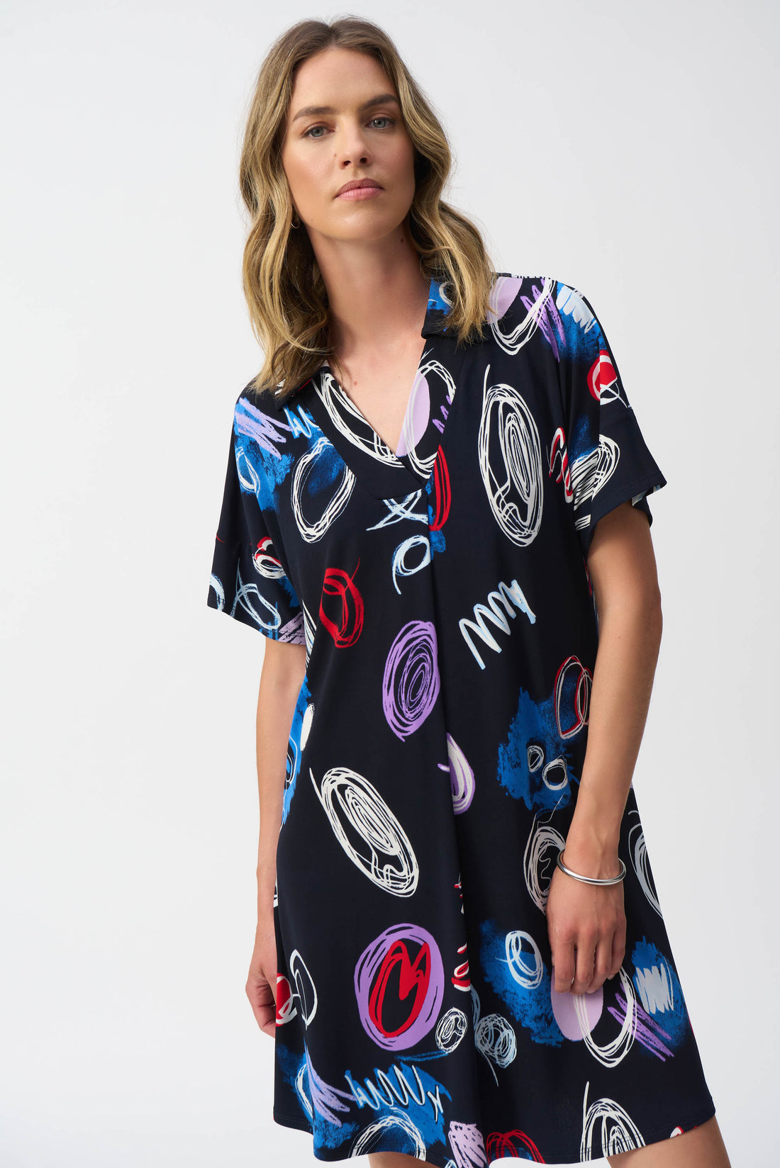 251111 Silky Knit Abstract Print A-Line Dress