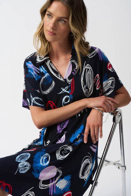 251111 Silky Knit Abstract Print A-Line Dress