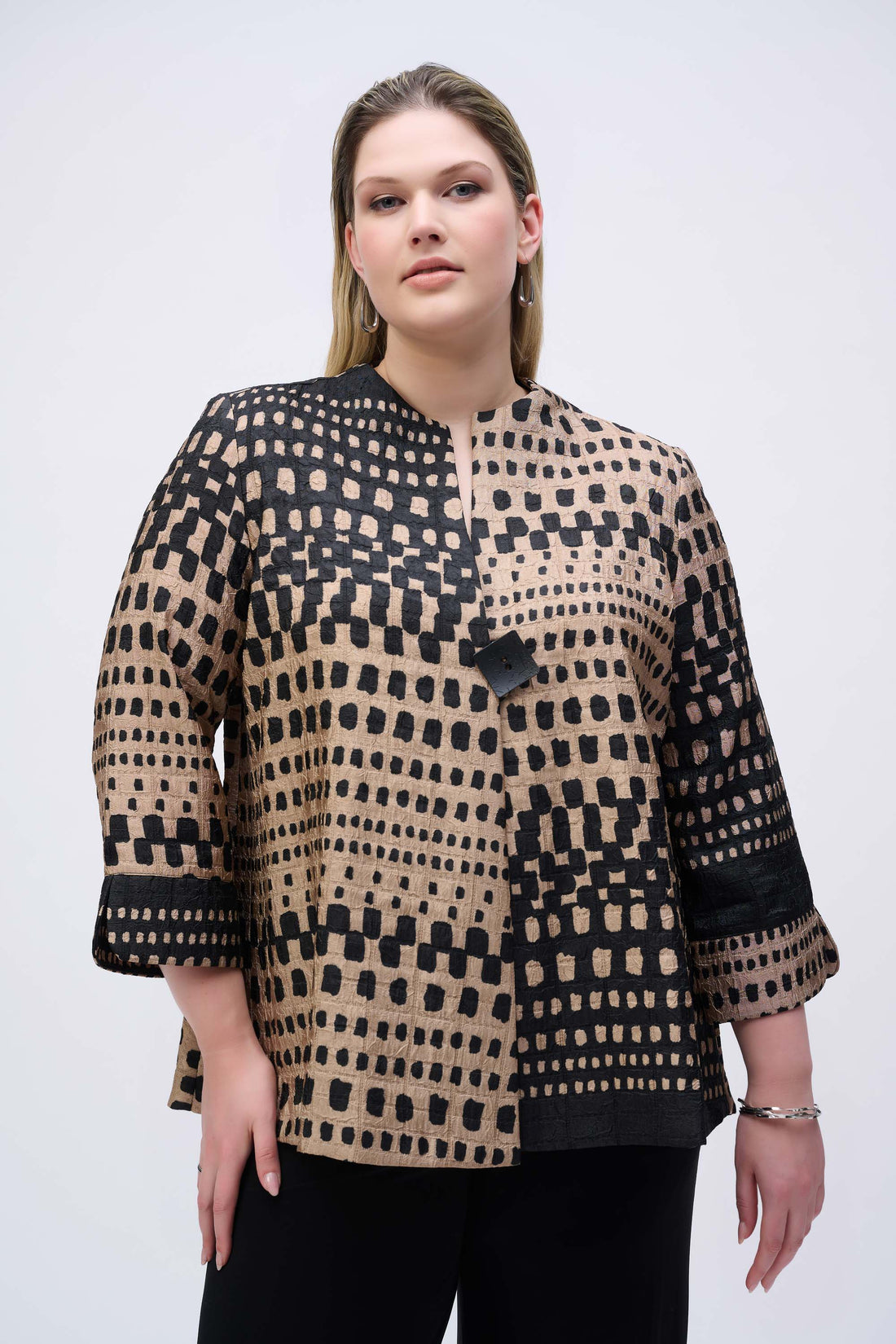Jacquard Geometric Print Trapeze Jacket