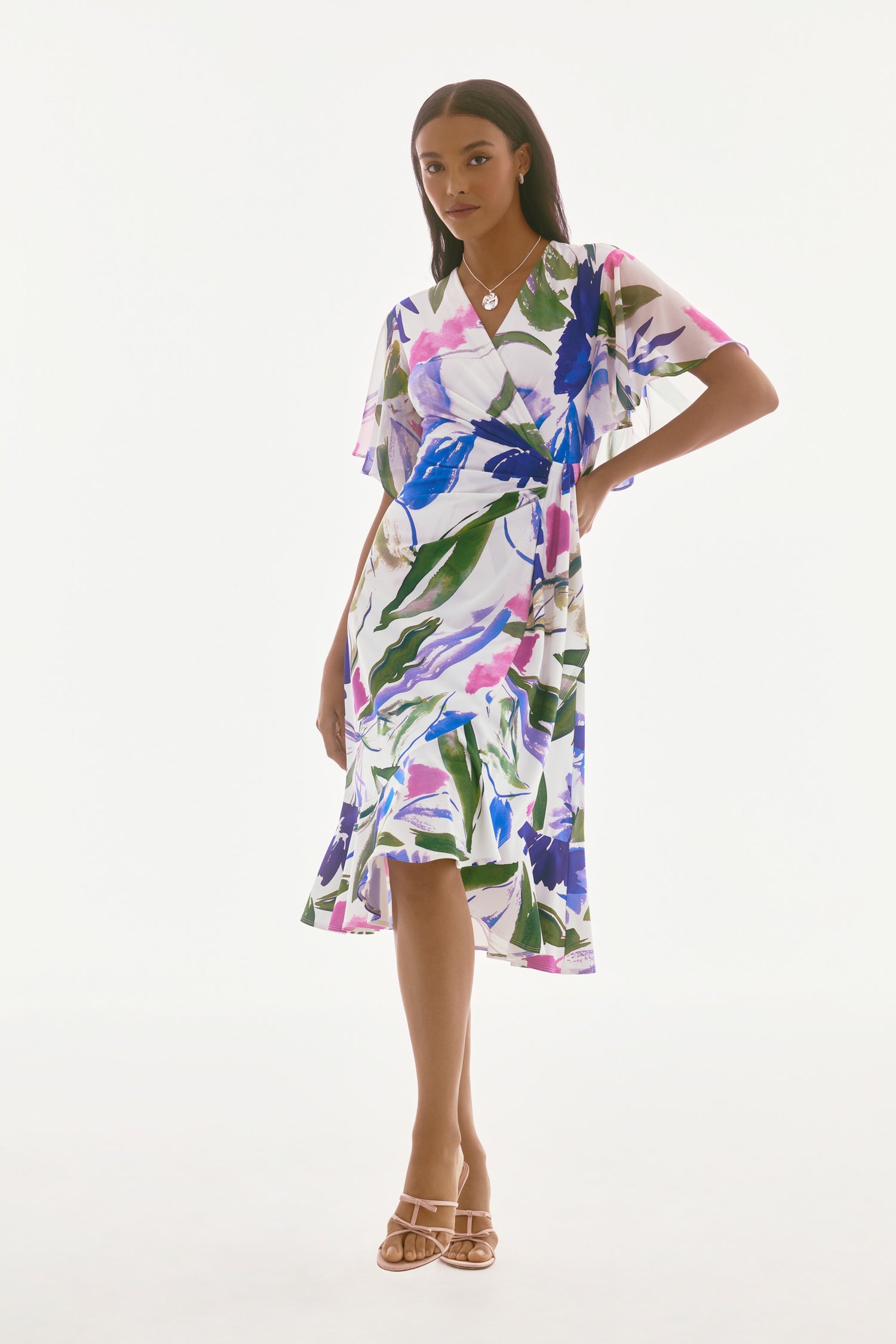 251707 - Signature Silky Knit &amp; Chiffon Floral Wrap Dress
