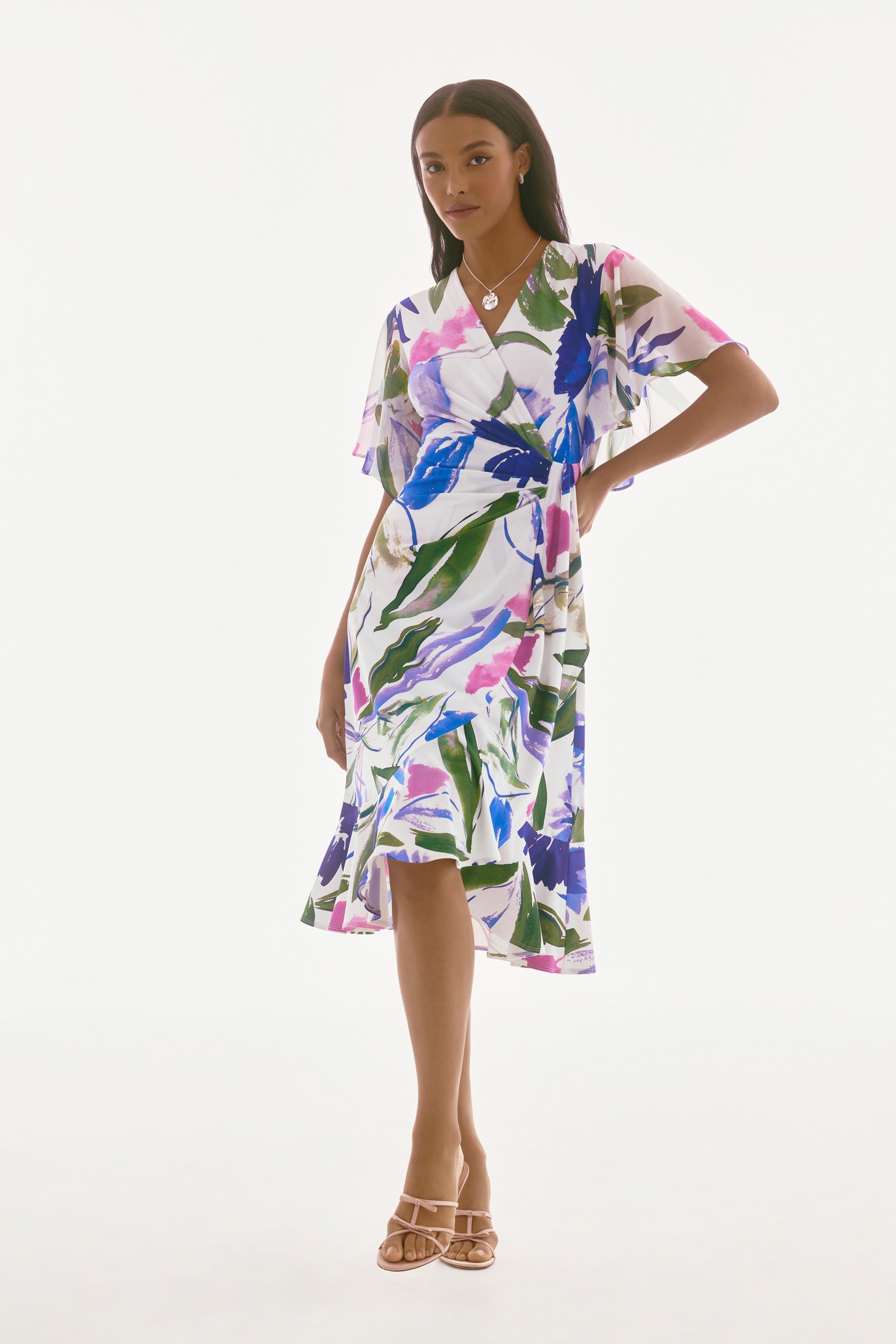 251707 - Signature Silky Knit &amp; Chiffon Floral Wrap Dress