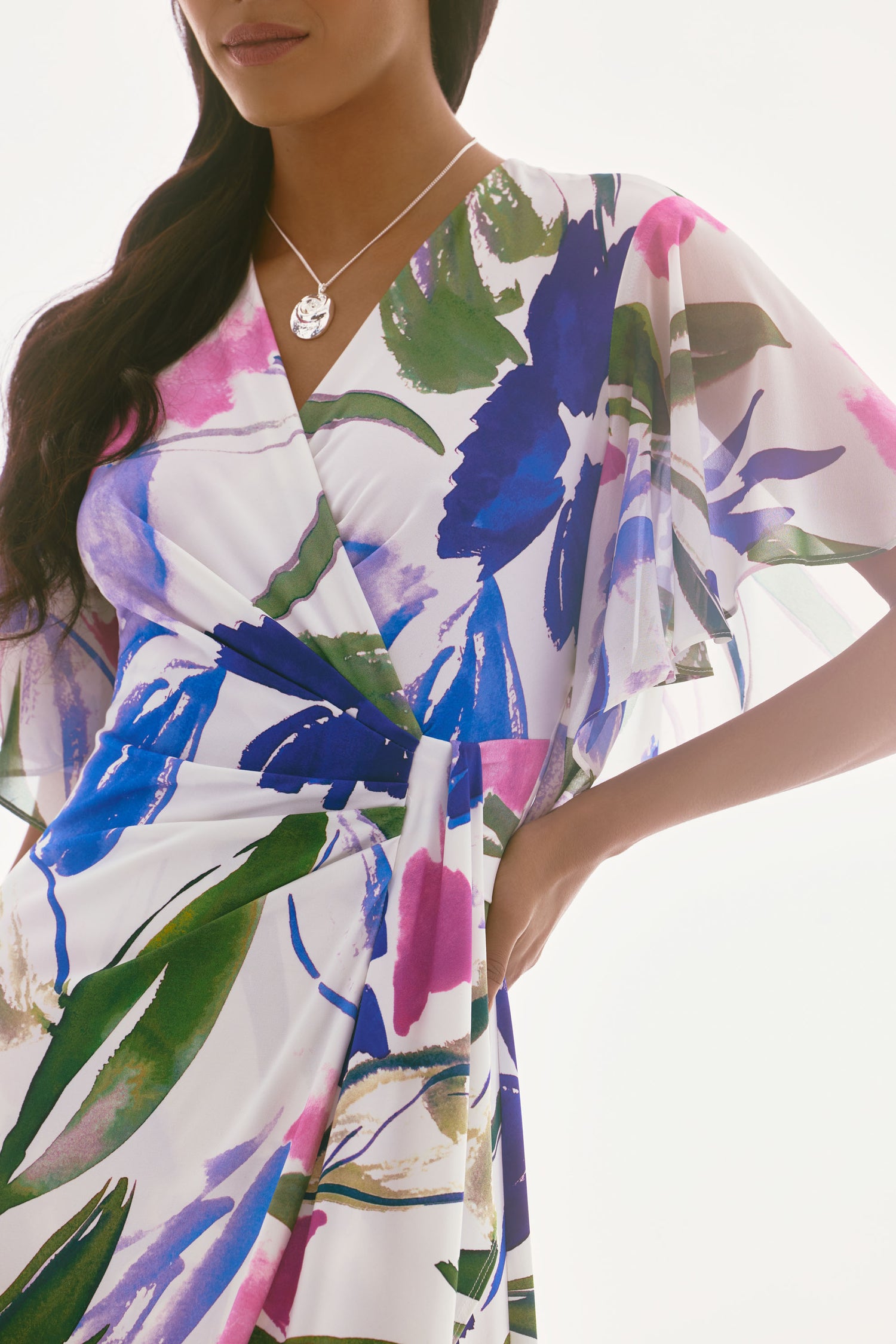 251707 - Signature Silky Knit &amp; Chiffon Floral Wrap Dress