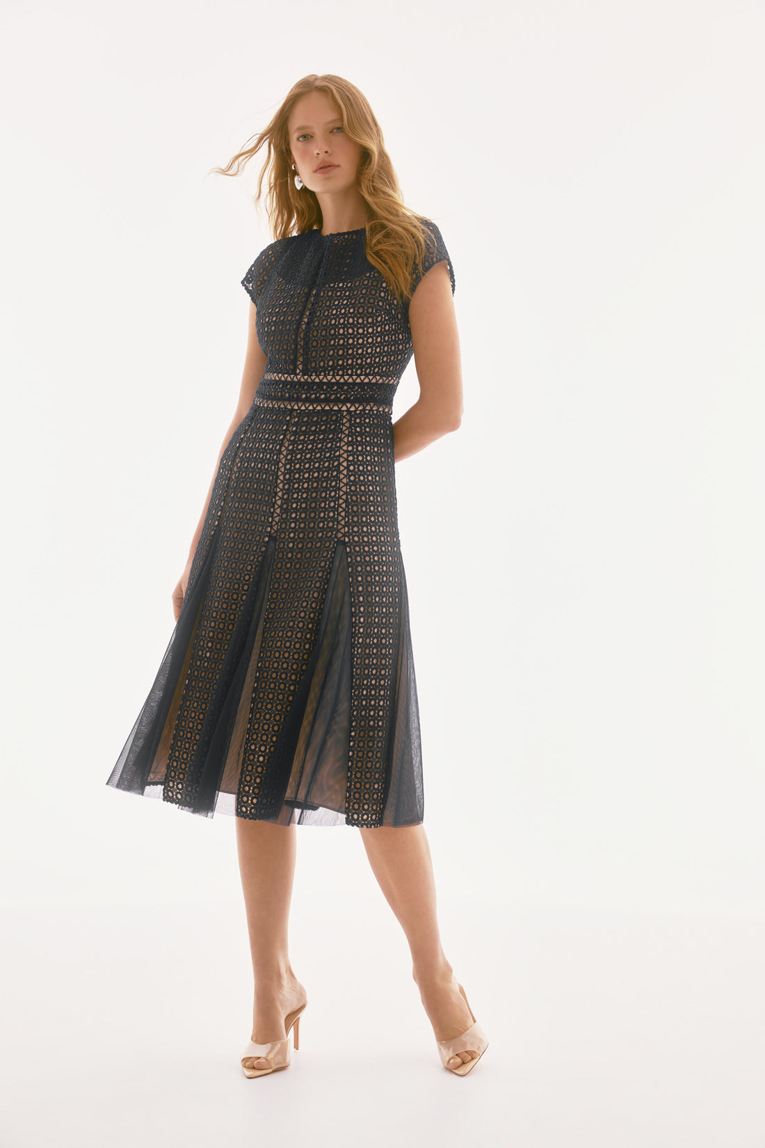 Giupure And Mesh Fit And Flare Dress - 251718