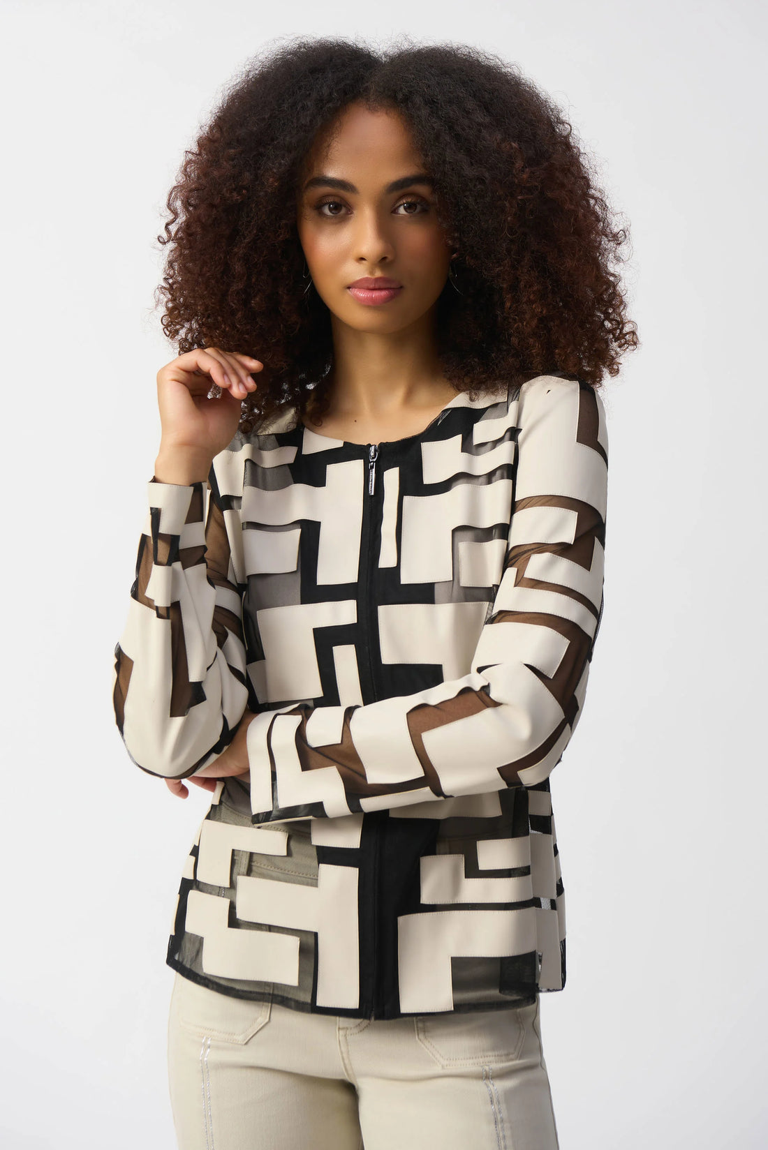 251932 Geometric Zipper Closure Jacket