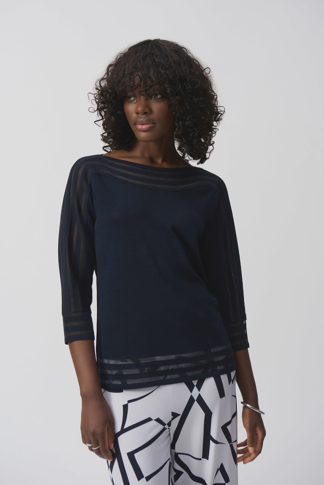251946 Sweater Knit Pullover With Mesh Stripe Detail