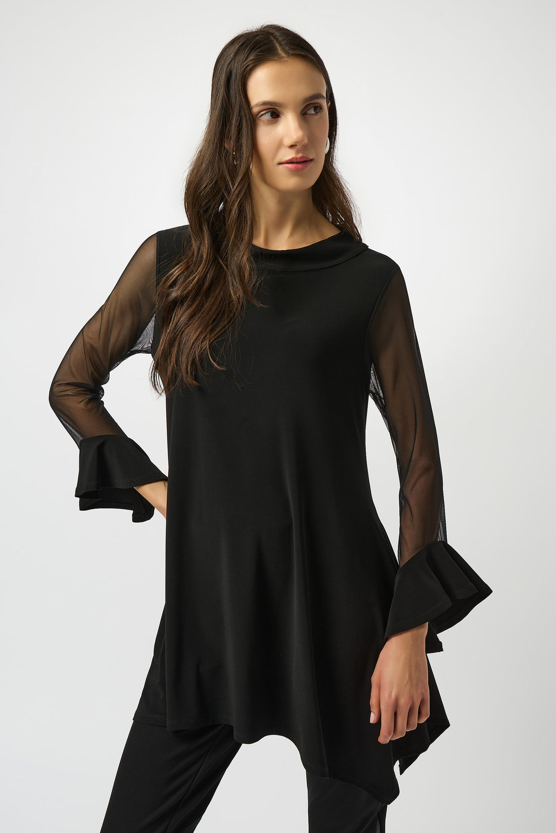 Silky Knit and Mesh Handerkerchief Tunic