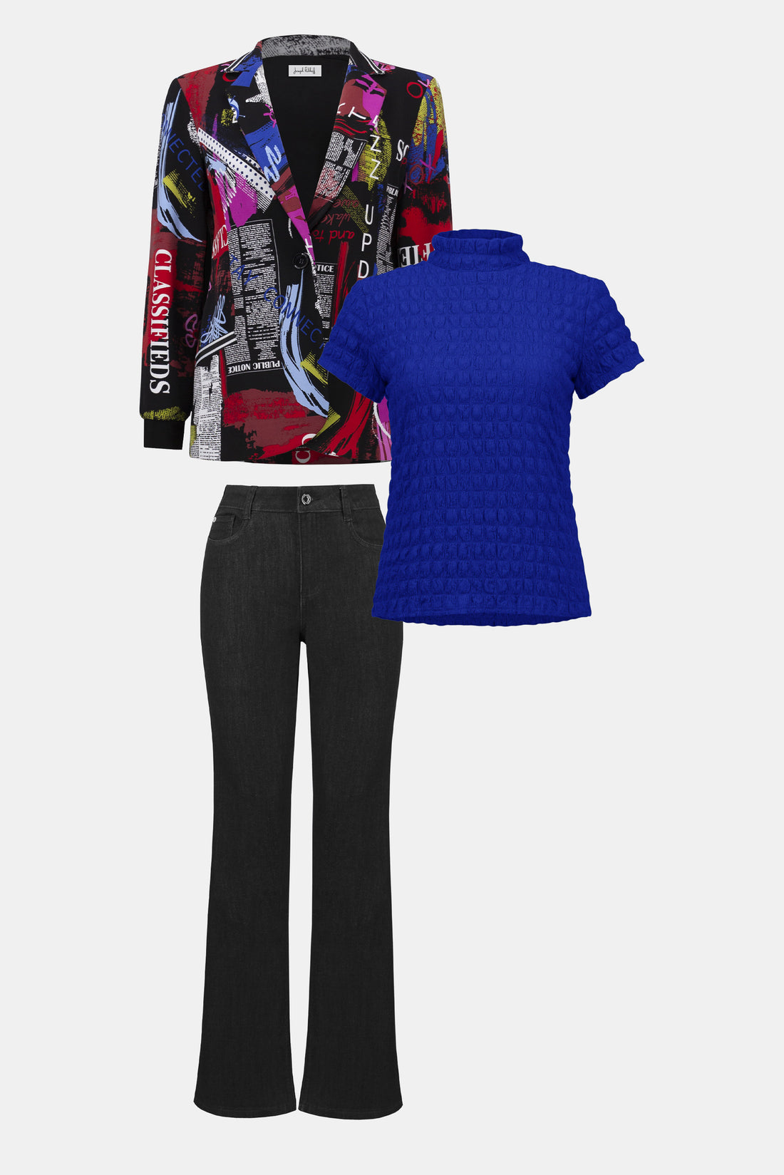 253090 Silky Knit Word Print Straight Blazer