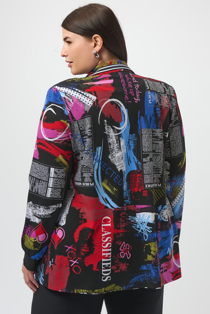 253090 Silky Knit Word Print Straight Blazer