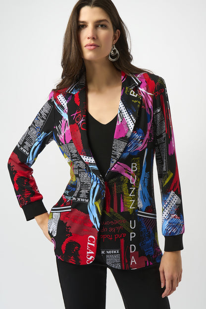 253090 Silky Knit Word Print Straight Blazer