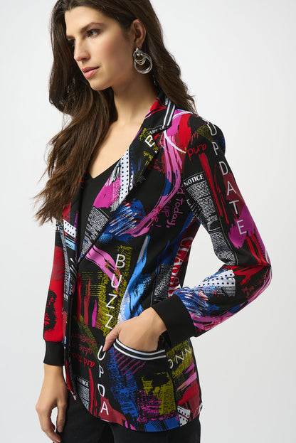 253090 Silky Knit Word Print Straight Blazer