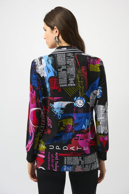 253090 Silky Knit Word Print Straight Blazer