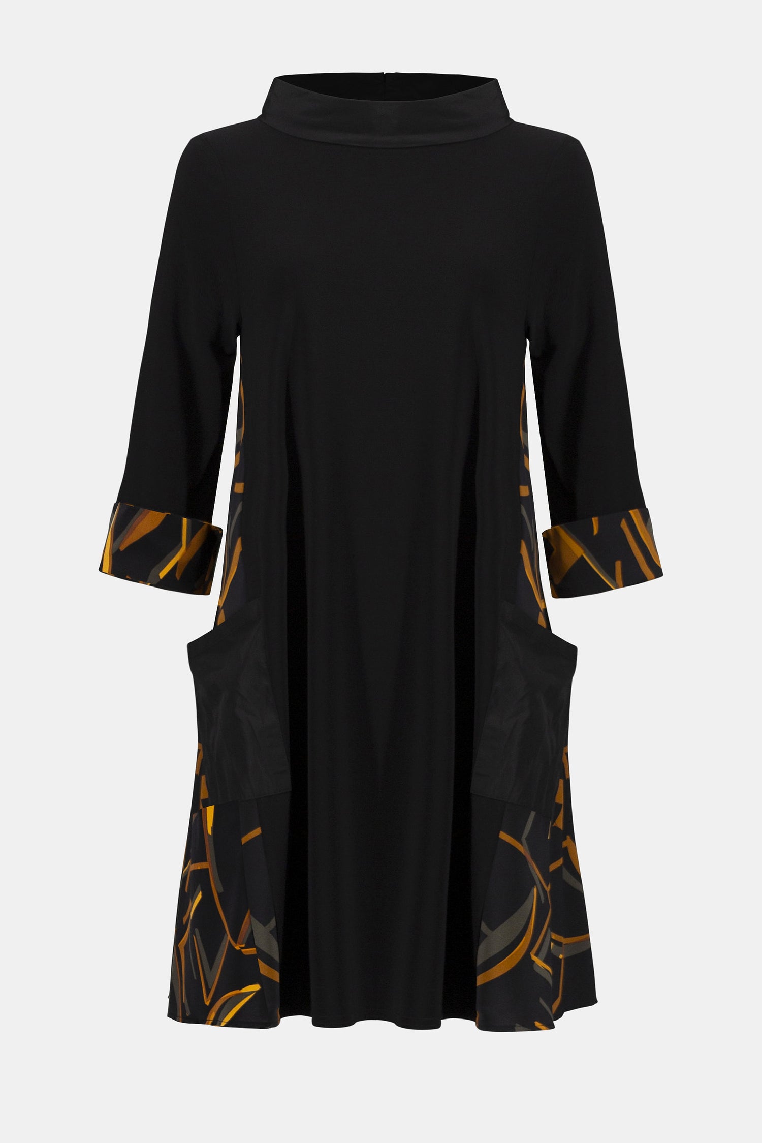 253186 Recycled Woven Abstract Print and Silky Knit Dress