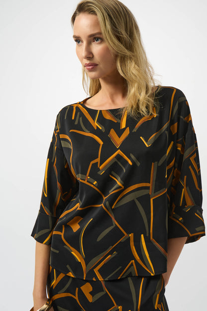 253238 Recycled Woven Geometric Print Boxy Top