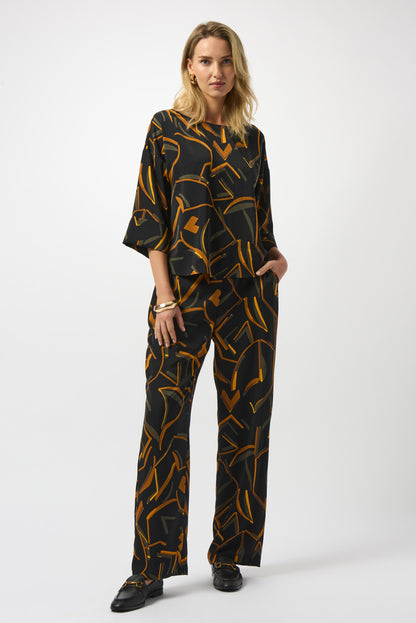253238 Recycled Woven Geometric Print Boxy Top