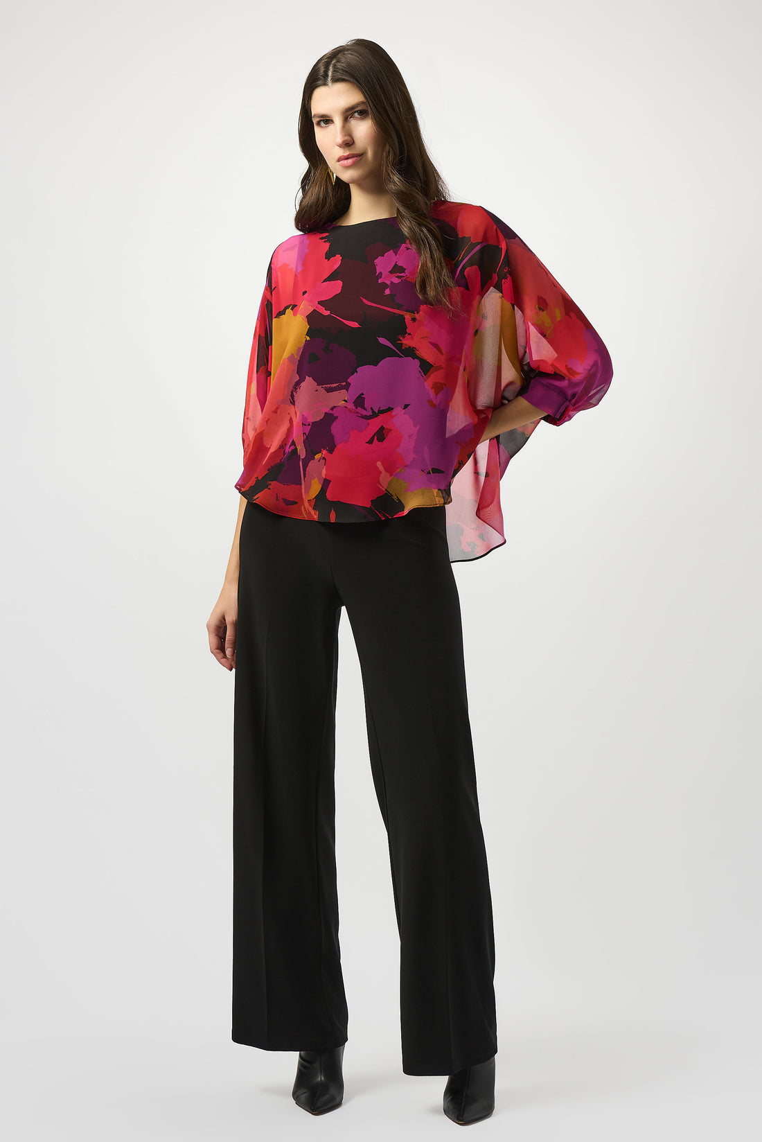 253257 Recycled Chiffon Floral Print Boxy Top