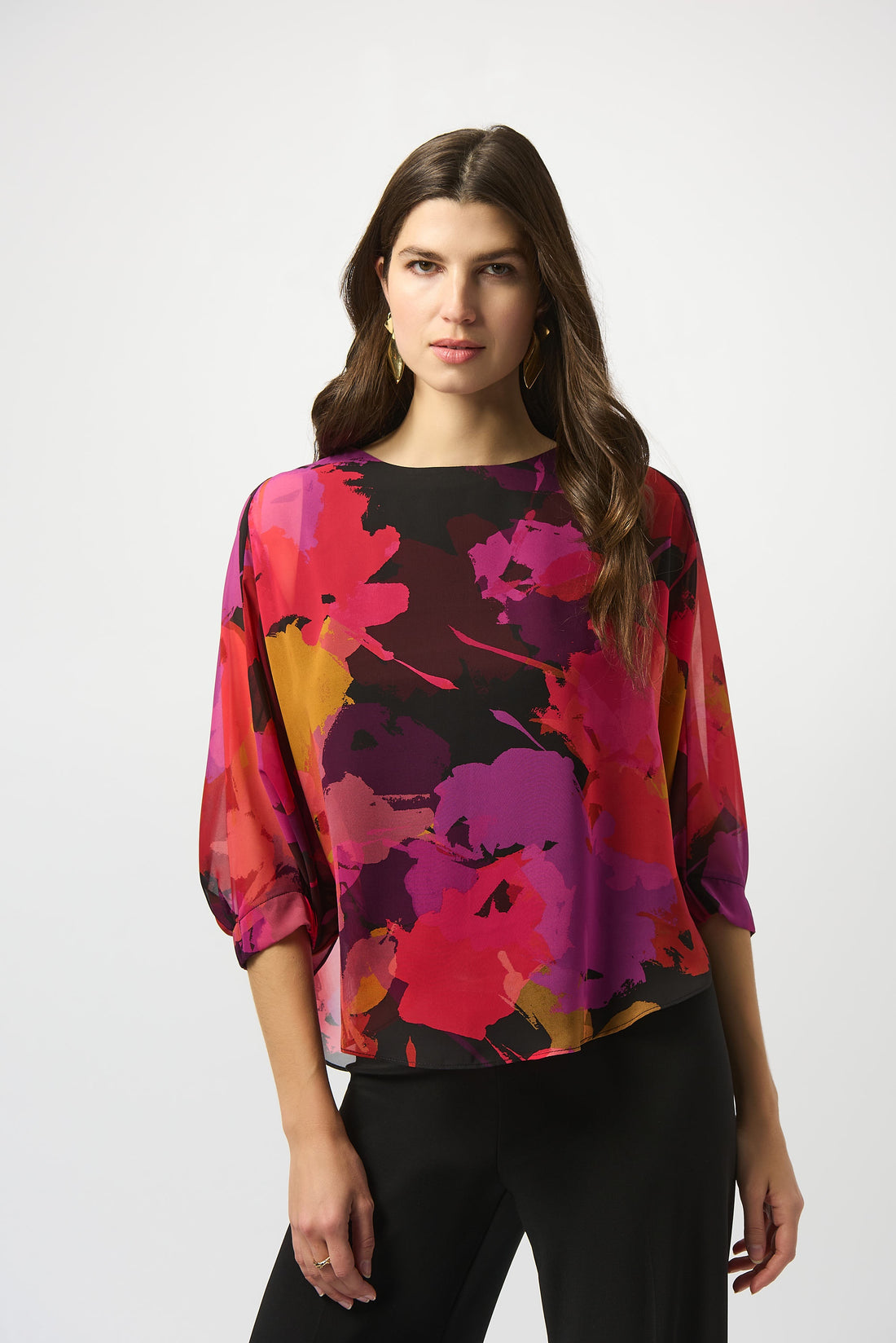 253257 Recycled Chiffon Floral Print Boxy Top