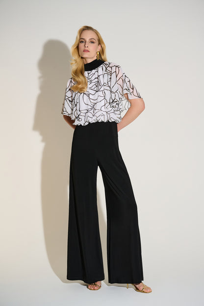 253733 Signature | Foiled Chiffon and Silky Knit Wide Leg Jumpsuit