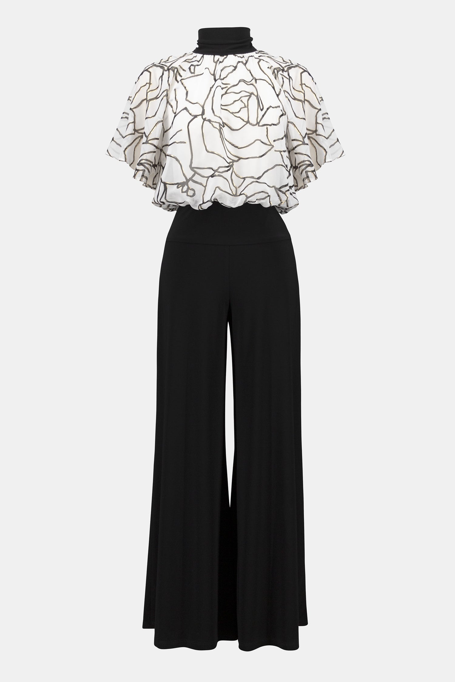 253733 Signature | Foiled Chiffon and Silky Knit Wide Leg Jumpsuit