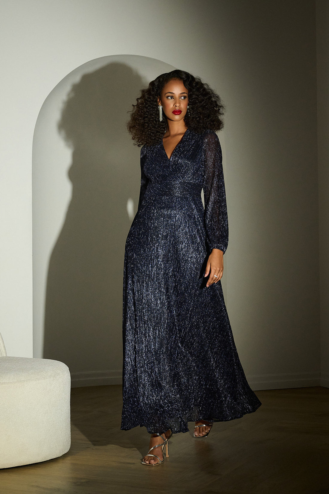 Signature | Lurex Plisse Mesh Wrap-Front Gown