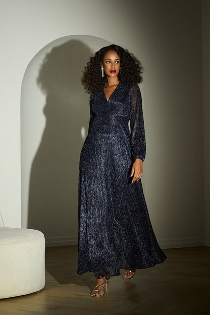 Signature | Lurex Plisse Mesh Wrap-Front Gown