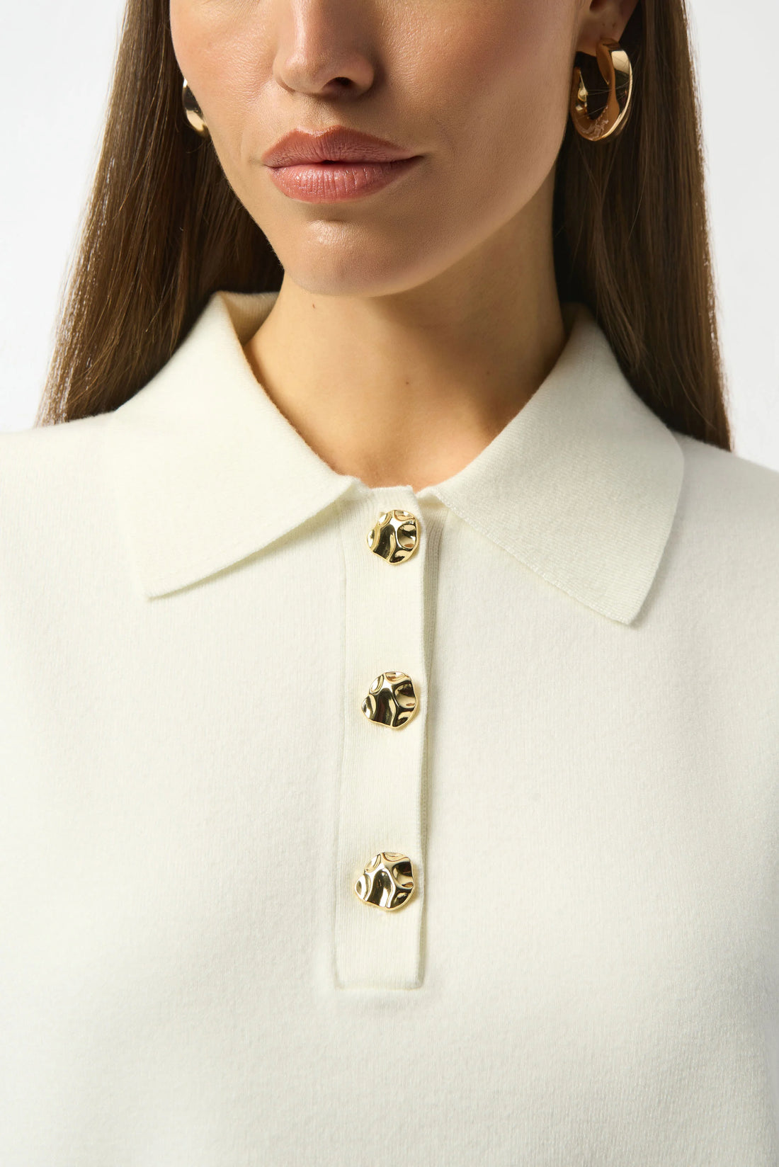 253962 Sweater Knit Boxy Pullover With Polo Collar