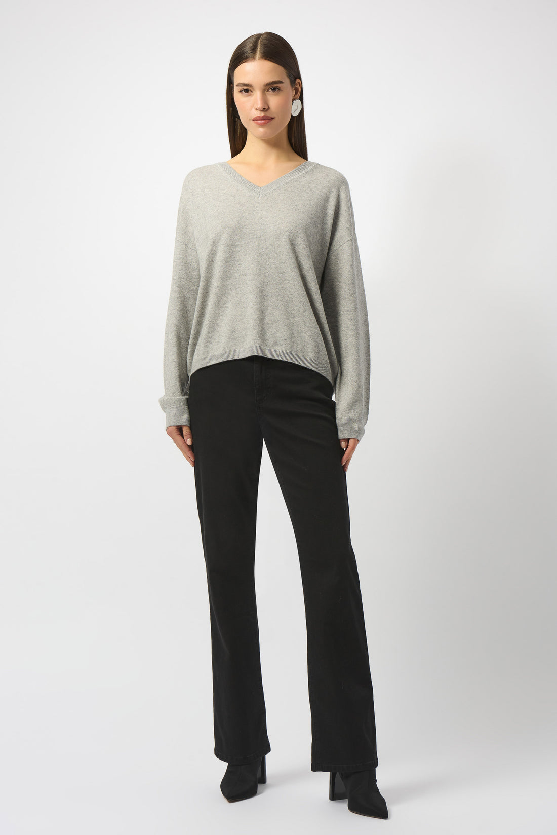 253967 Wool Blend V-Neck Boxy Sweater