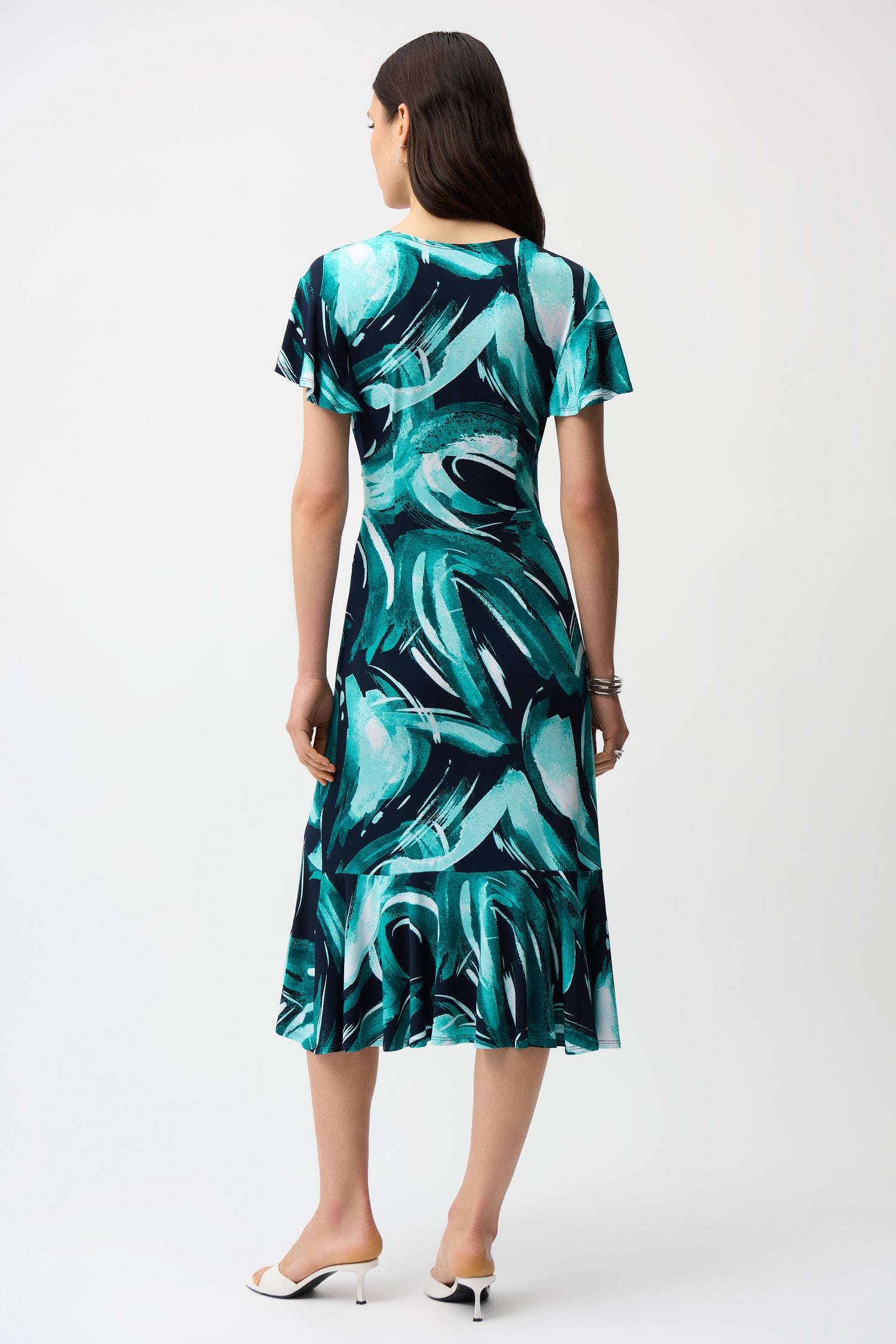 Silky Knit Abstract Print Fit and Flare Wrap Dress 261063